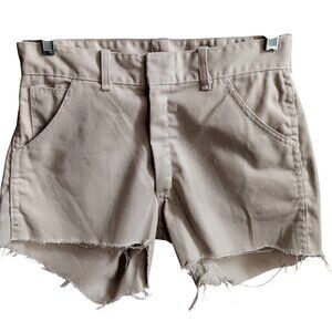 True Hippy 30W Vintage Shorts 1970's Beige High-Waisted Frayed Hem Distress 30"